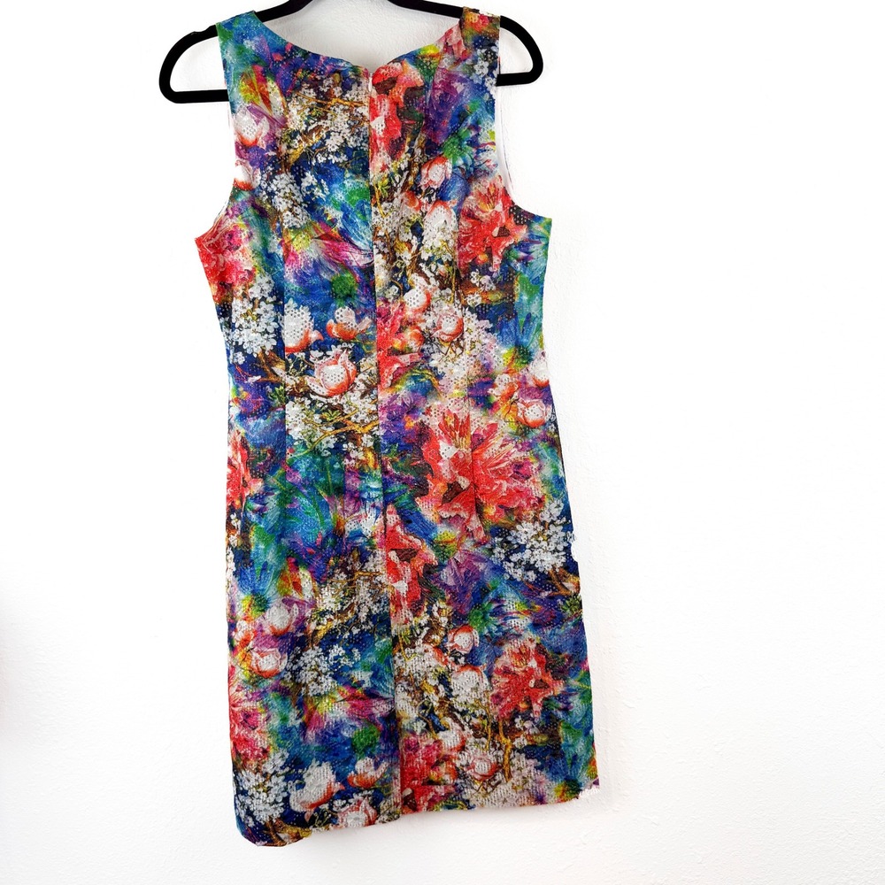 Leslie Fay Womens Floral Eyelet Shift Dress Multicolor Sleeveless Size 12 - Picture 3 of 5